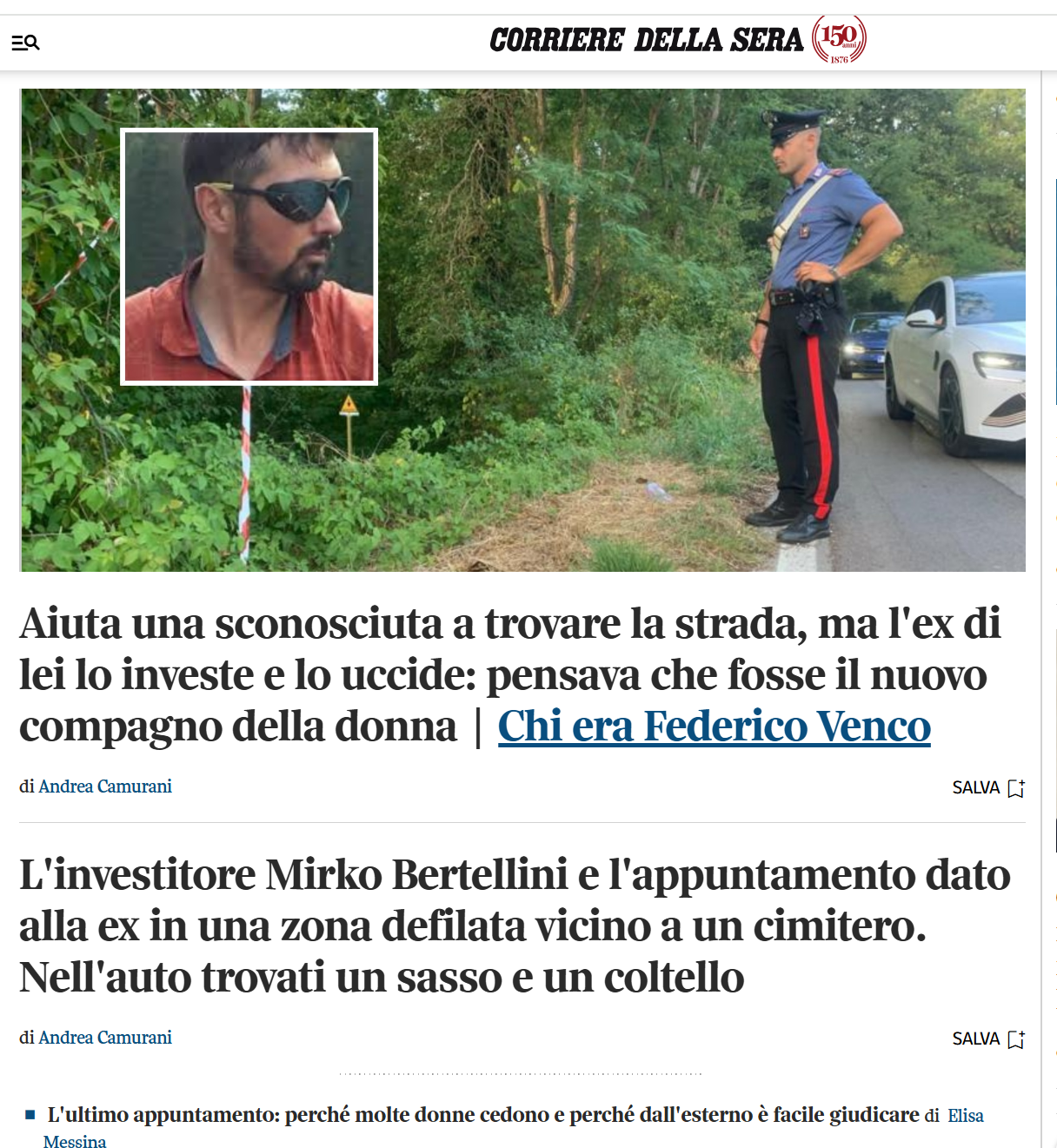 2026.08.03 soccorre una donna-ucciso dall ex_corsera Aiuta una sconosciuta ma l'ex lo investe - notizia Corriere della sera