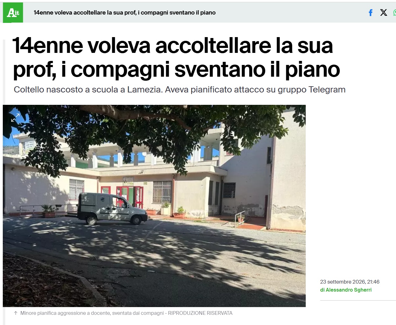 14enne voleva accoltellare la prof - notizia Ansa