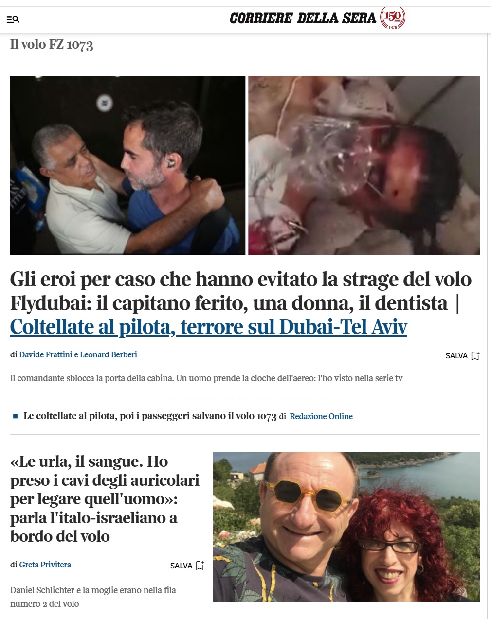 2026.10.01 eroi per caso sul volo dubai-telaviv Eroi per caso sul volo Flydubai - notizia Corriere della sera